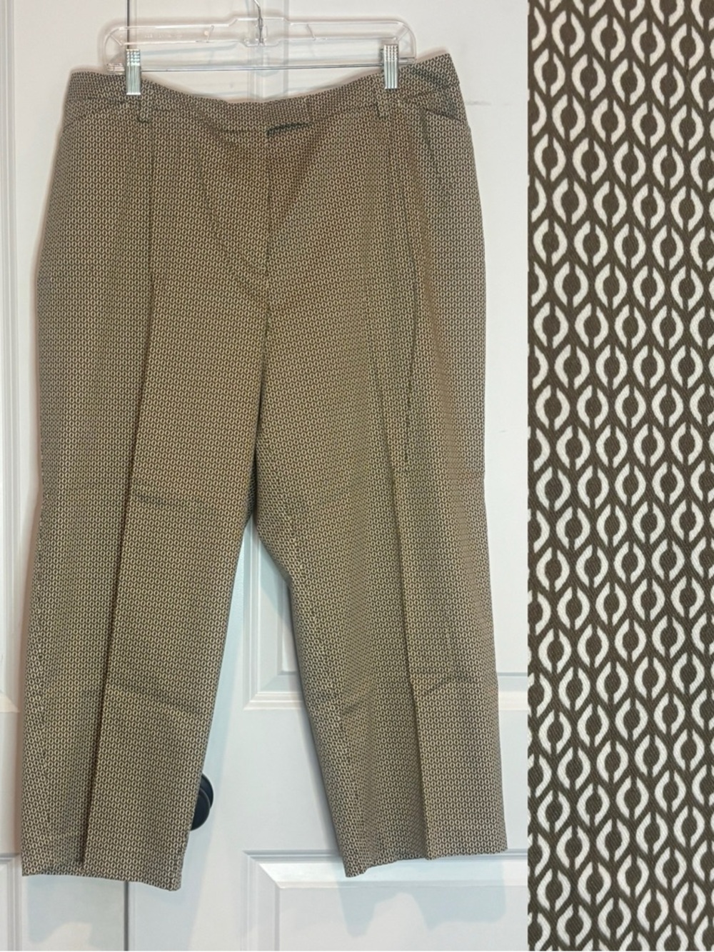 Talbots Olive Khaki Ivory Print Flat Front Ankle Trouser Pants 18W